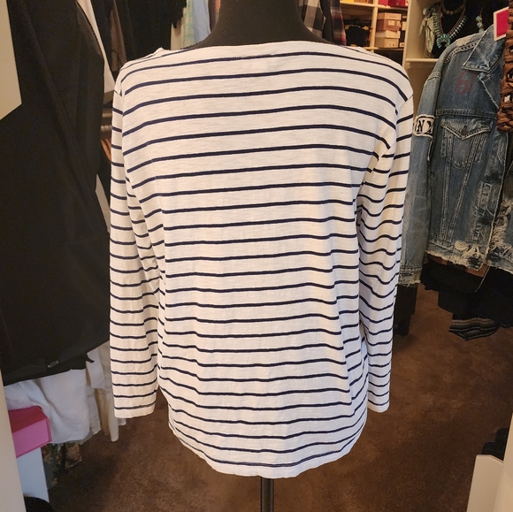 J. CREW White And Black Striped Boat Bateau Neck Top EUC Preppy Nautical Classic - Picture 3 of 4